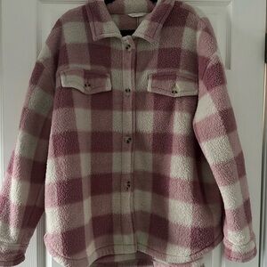 Plaid Sherpa Jacket - Pink and Cream